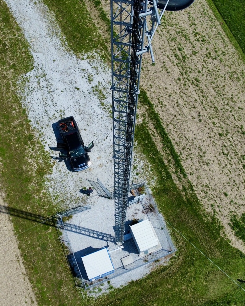 photo of a drone inspecting a site